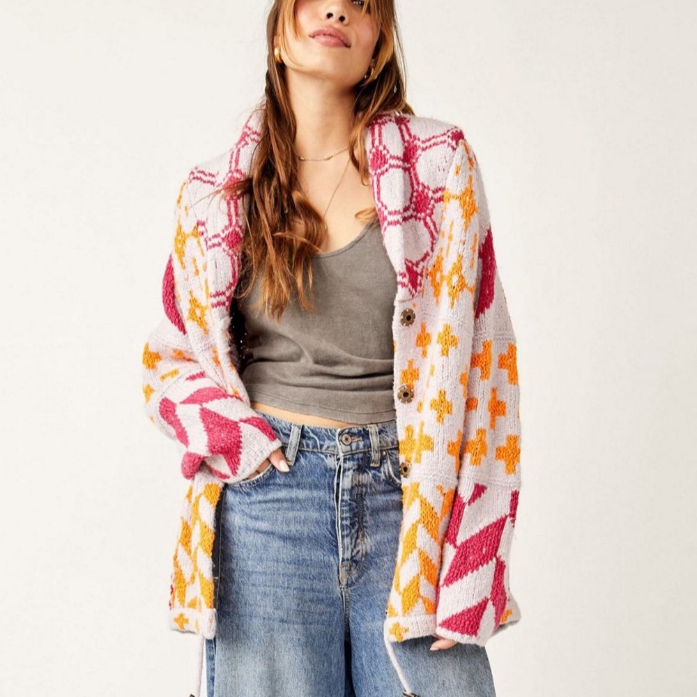 NWOT FREE PEOPLE BRIGHT OPTIMISTIC CARDIGAN SZ XS OVERSIZED